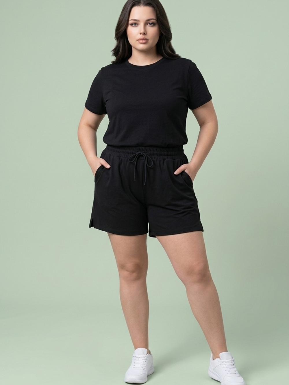 NWT STYLUS Black Sand Wash Drawstring Shorts Sz 1X